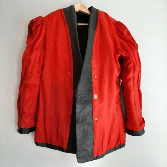 VINTAGE Genuine Leather Jacket Blazer Pleated Shoulders Sz M | Eur 38 - Picture 12 of 16